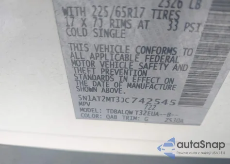 2018 Nissan Rogue Sv z USA, uszkodzony, nr VIN 5N1AT2MT3JC742545